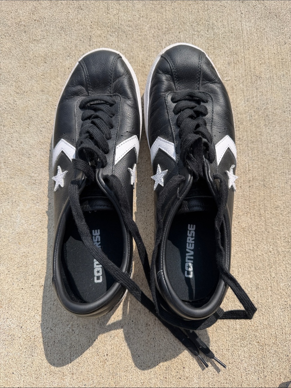 Converse Black Leather Star Chevron Low-Top Sneakers with White Accents